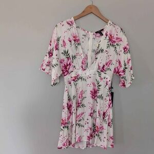 BNWT Forever 21 Floral Print Mini Dress with Pink and Green Accents Medium